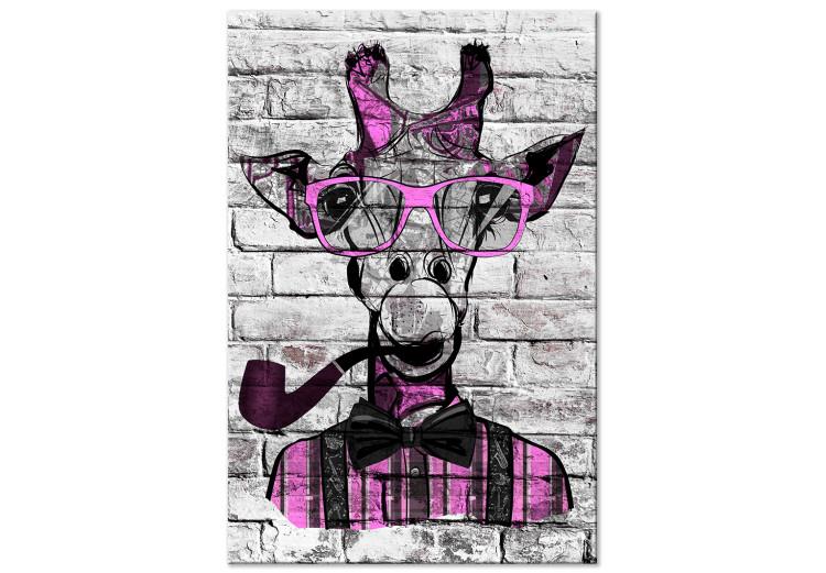 Canvas Print Giraffe with Pipe (1 Part) Vertical Pink