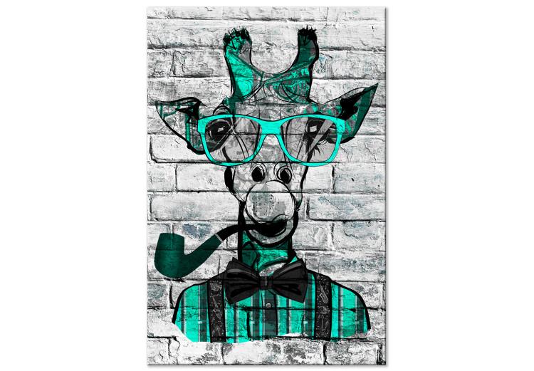 Canvas Print Giraffe with Pipe (1 Part) Vertical Green