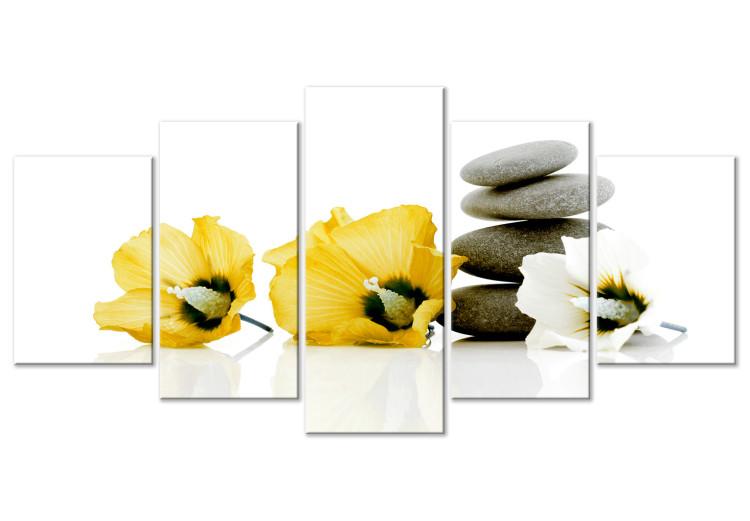 Canvas Print Flowers in feng shui composition - motif with yellow mallow and stones