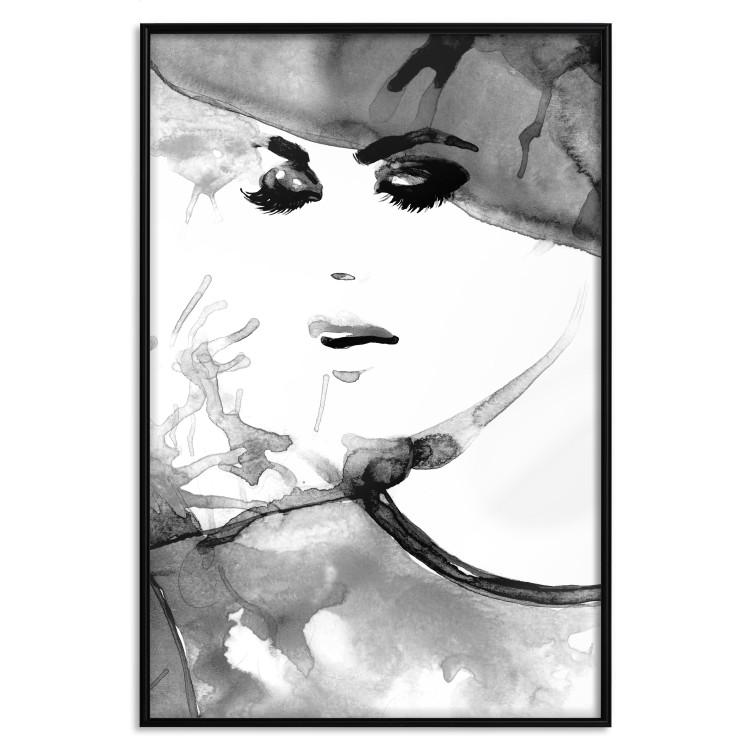 Poster Elegant Infatuation - black and white portrait of a woman in watercolor motif