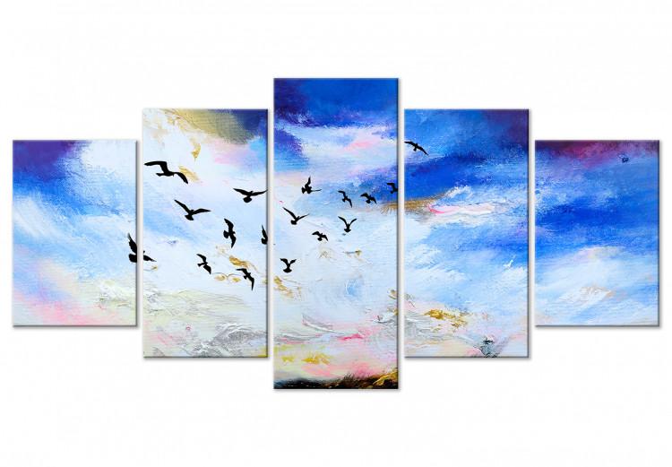 Canvas Print A key of birds in the autumn sky - a sky landscape with white clouds