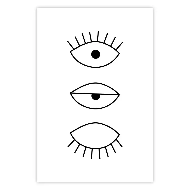 Poster In the Blink of an Eye - black and white eye in three phases in line art style