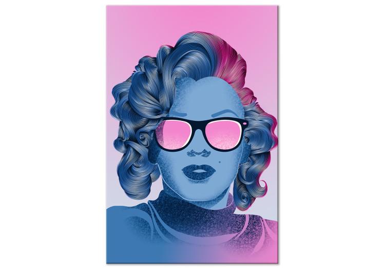 Canvas Print Blue Marilyn Monroe portrait - face of Norma Jeane on pink background