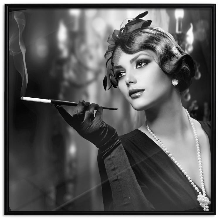 Poster Lady with a Cigarette - black and white elegant portrait of a dignified woman