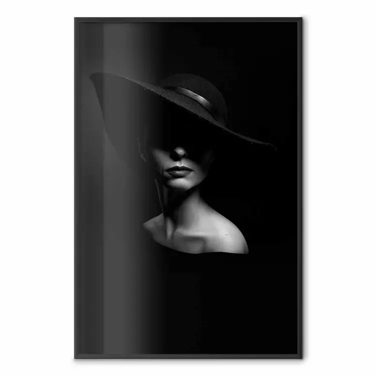Wall Poster Mysterious Woman - black and white portrait of a woman with ...
