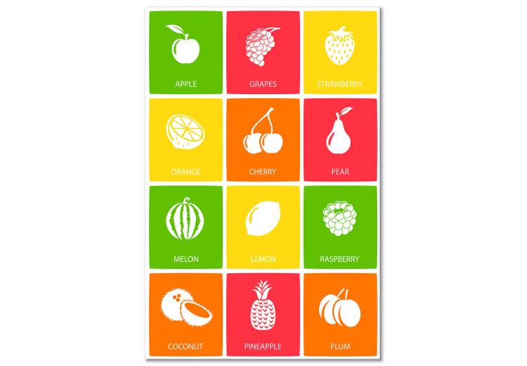 Canvas Print Fruit board - graphic with white icons and English names