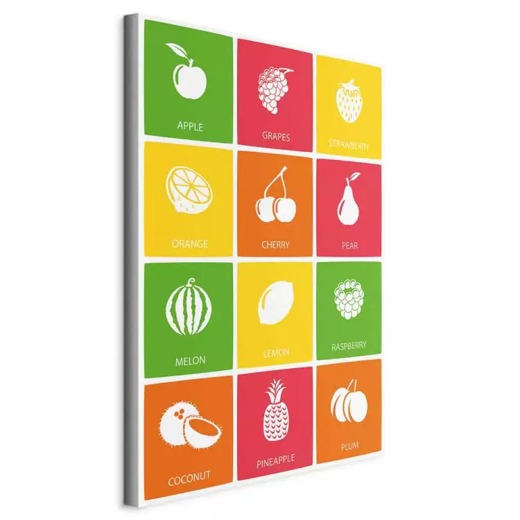 Fruit board - graphic with white icons and English names