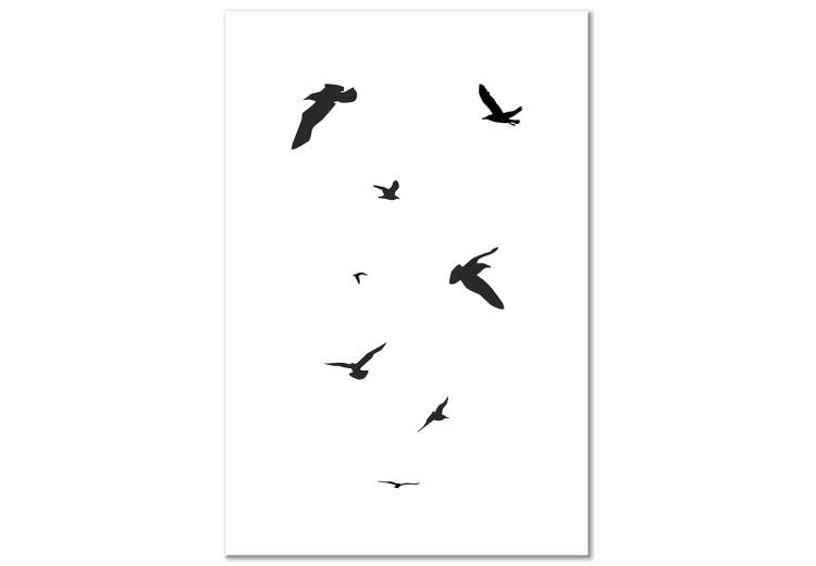 Canvas Print Black birds flight - minimalistic, black theme on a white background