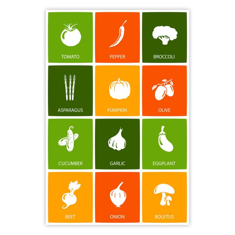 Poster Colorful Vegetables - board with colorful squares and vegetable graphics