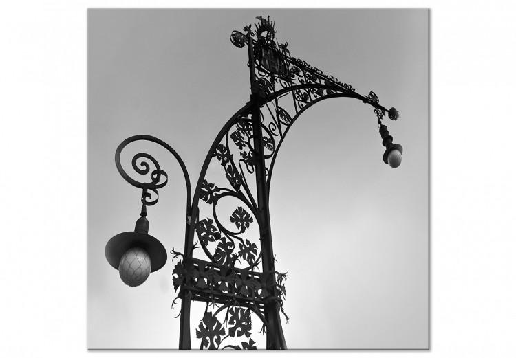 Canvas Print Street light in Barcelona - black and white photo with architecture