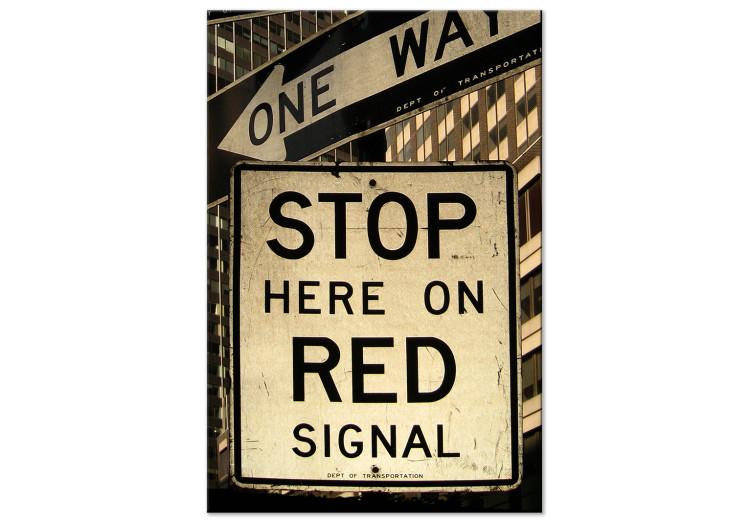 Canvas Print Sepia Stop sign - retro style photograph with English inscription