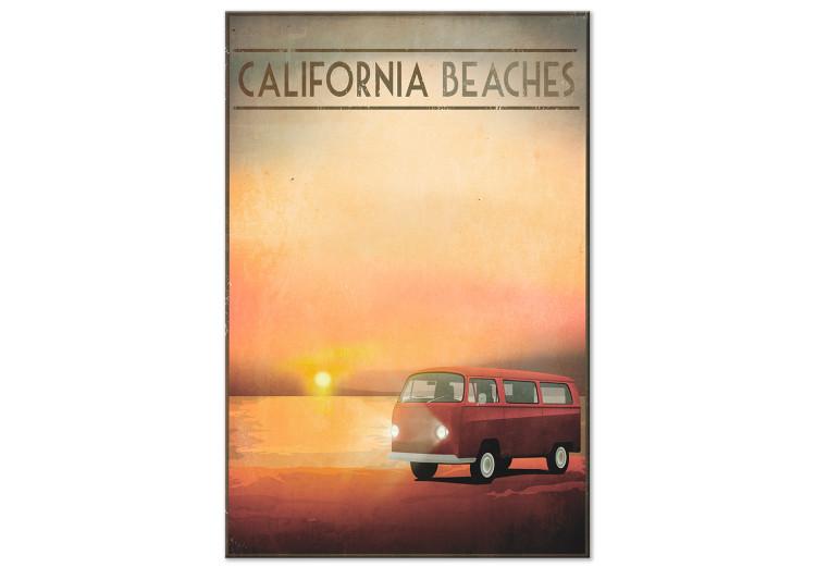 Canvas Print Californian beach with VW retro - landscape of the sunset over the sea