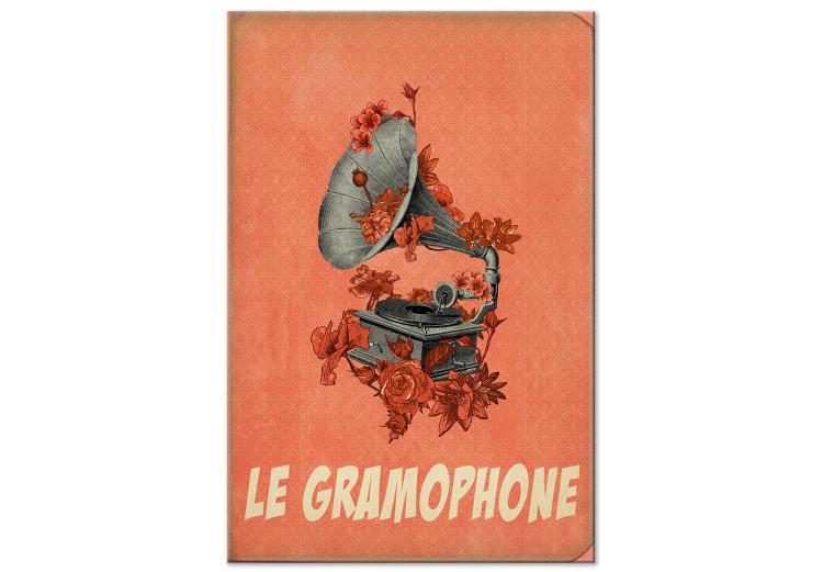 Canvas Print Grey gramophone with flowers - musical theme with a French inscription