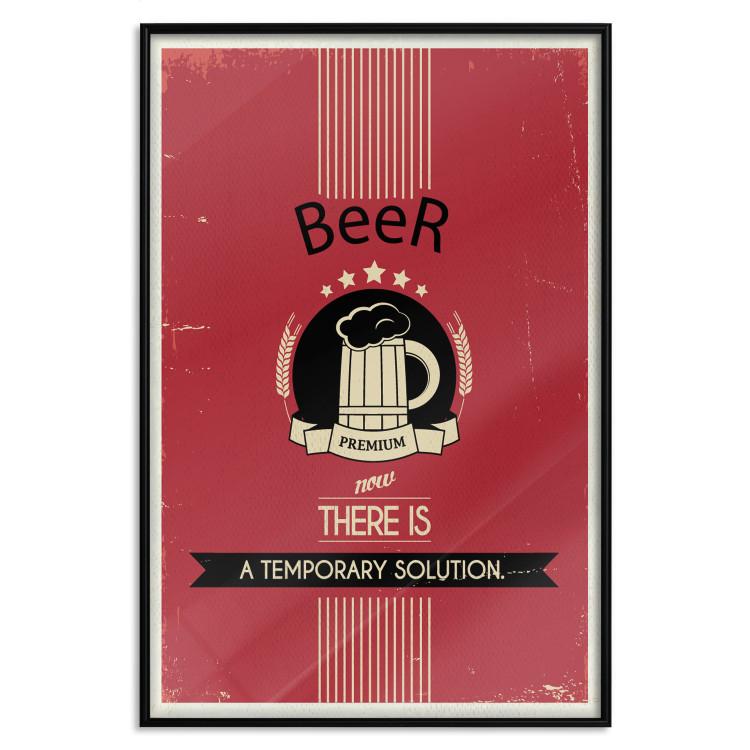 Poster Premium Beer - English captions and beer illustration on red background