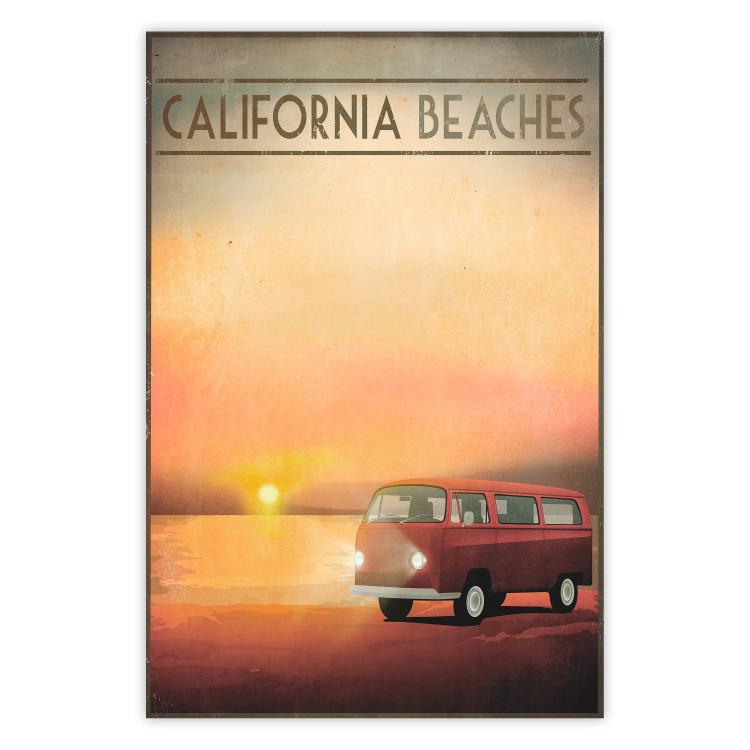 Poster California Beaches - English captions and car at sunset