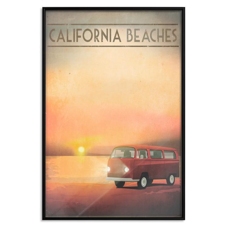 Poster California Beaches - English captions and car at sunset
