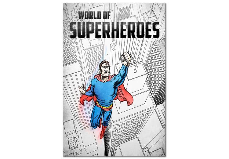 Canvas Print Superhero with skyscrapers - graphic inspired by Superman comic books