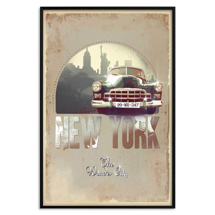 Poster New York - The Wonder City - New York sign and retro-style car