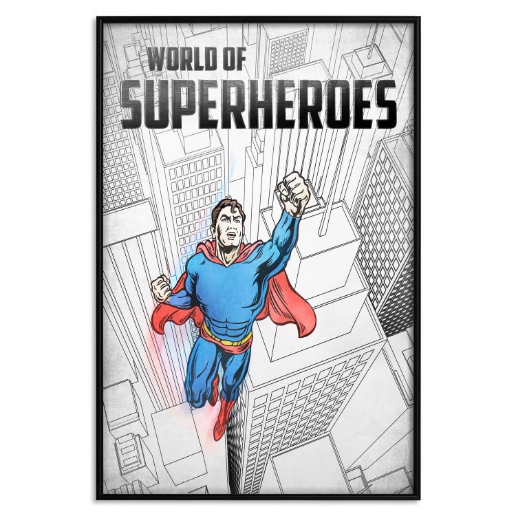 Poster World of Superheroes - superhero character and English captions