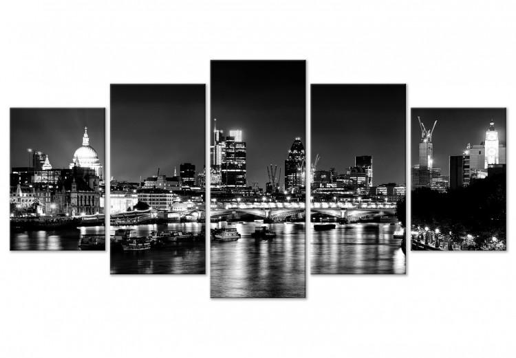 Canvas Print London Lights (5 Parts) Wide Black and White