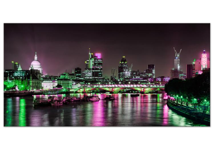 Canvas Print Night London panorama - view of Thames, lit skyscrapers and the bridge