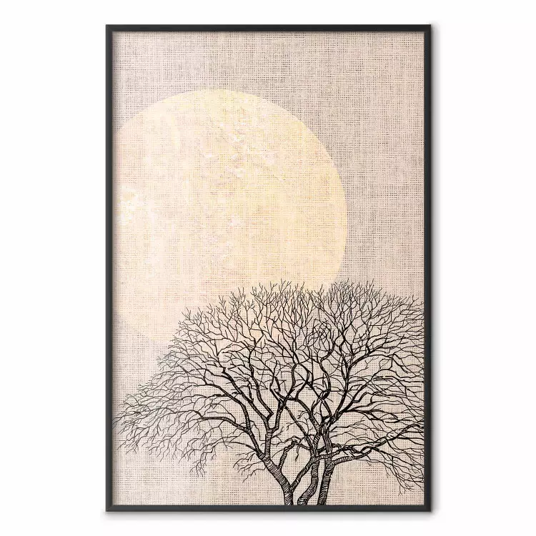 Morning Full Moon - tree and yellow moon on fabric texture