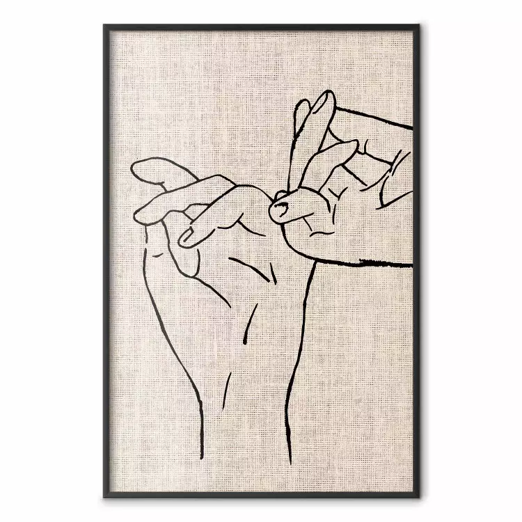Always Together - abstract line art of hands on light fabric texture