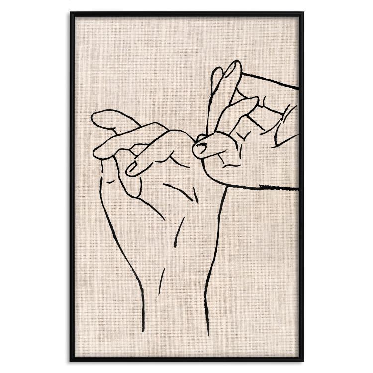 Poster Always Together - abstract line art of hands on light fabric texture