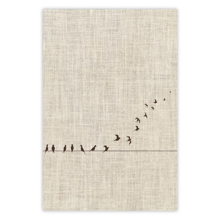 Poster Your Turn - black birds flying away sequentially on fabric texture