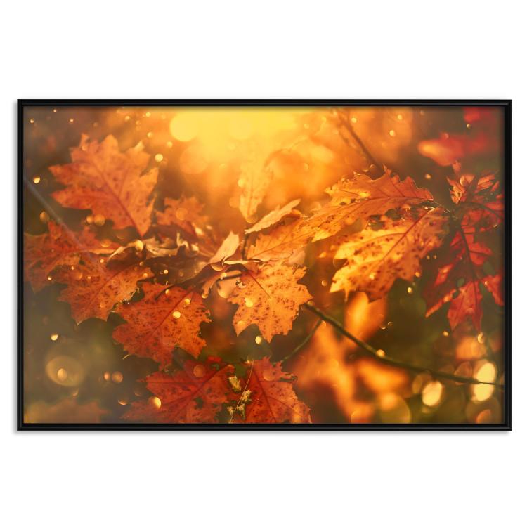 Poster Dancing Leaves - orange plants in golden autumn motif