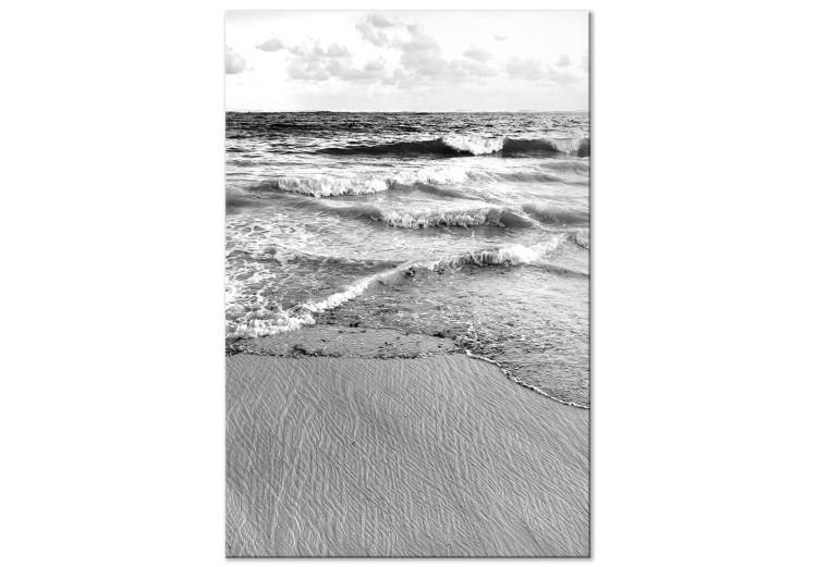 Canvas Print Waves of the Baltic Sea - black and white photo of rough sea and waves