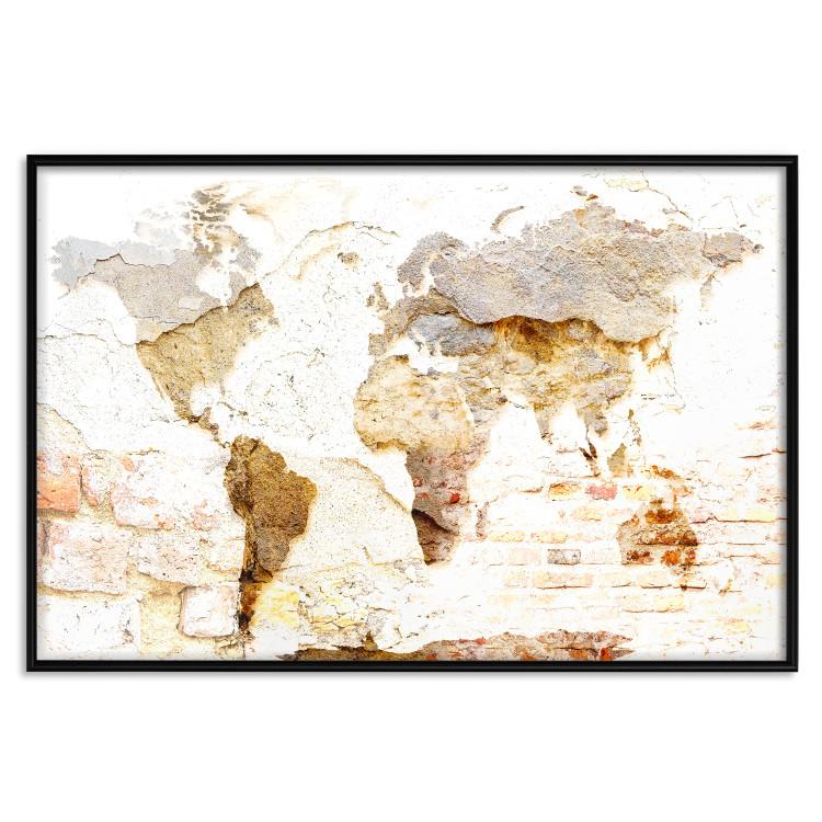 Poster Paint My World - world map on distressed brick texture