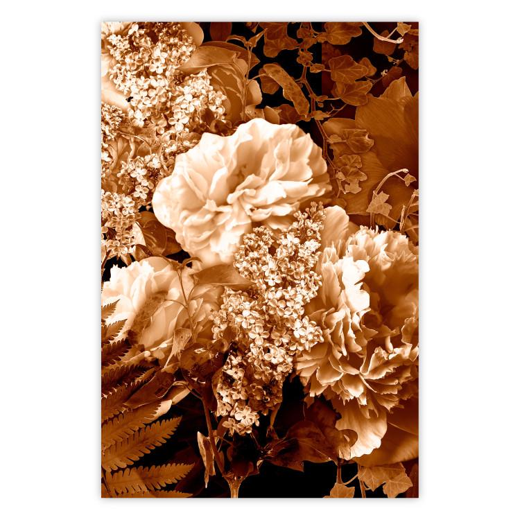 Poster End of August - plant flowers and leaves in autumn sepia tone
