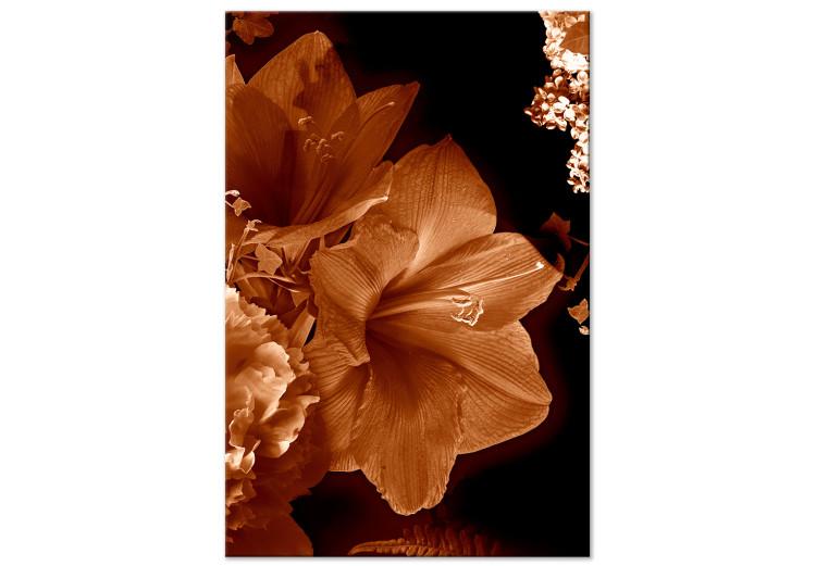 Canvas Print Lilies in sepia - minimalistic photo of flowers on dark background