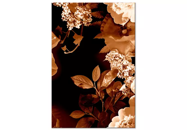 Canvas Print Autumn floral composition - floristic motif in sepia and white