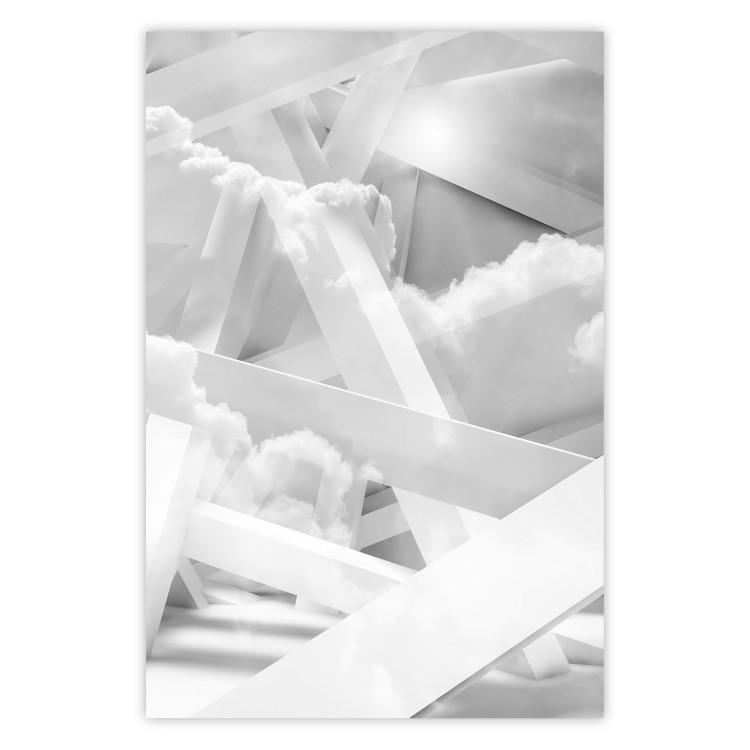 Poster Celestial Structure - white abstraction of clouds and geometric figures