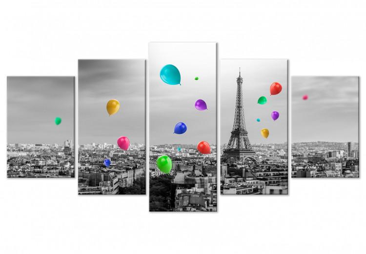 Canvas Print Paris Balloon (5 Parts) Wide Colourful