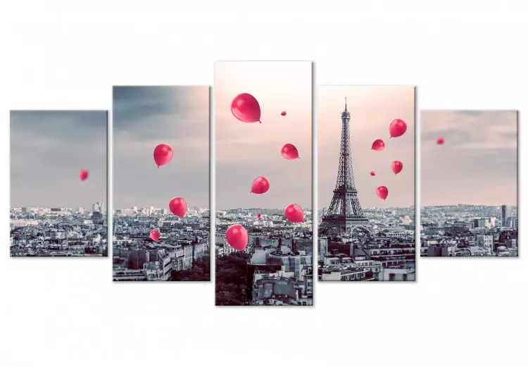 Canvas Print Paris Balloon (5 Parts) Wide Red