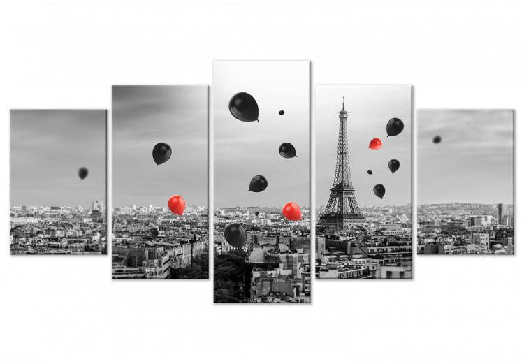 Canvas Print Paris Balloon (5 Parts) Wide Red and Black