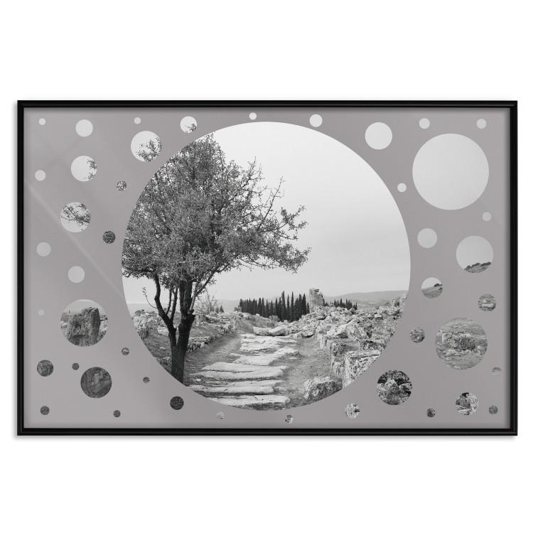 Poster Hierapolis - black and white landscape of trees in circular frame