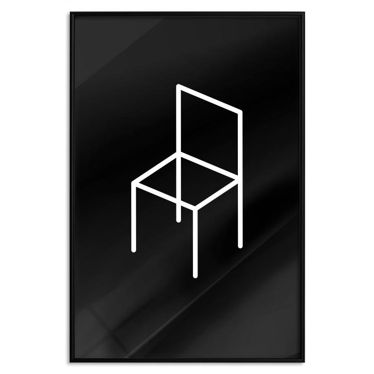 Poster Chair - white line art of a chair with geometric figures on black background