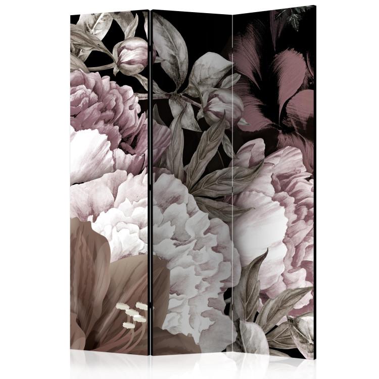 Room Divider Blissful Sleep (3-piece) - colorful flowers on a contrasting black background