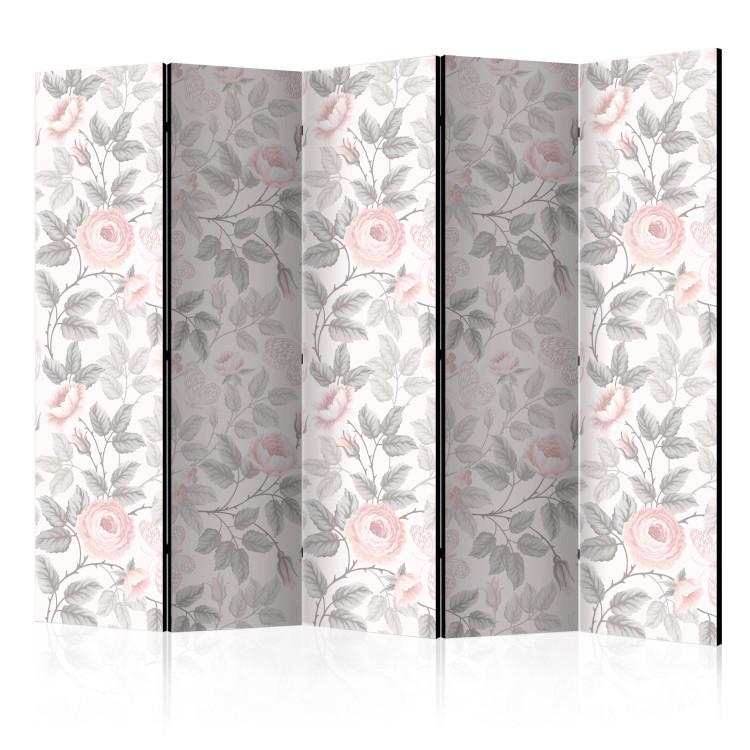 Room Divider Watercolor Roses II (5-piece) - delicate pastel flowers and leaves