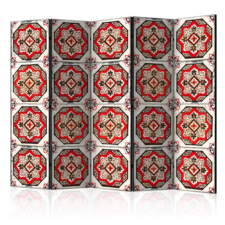 Room Divider Dance of Red Lines II (5-piece) - ethnic Zen-style pattern