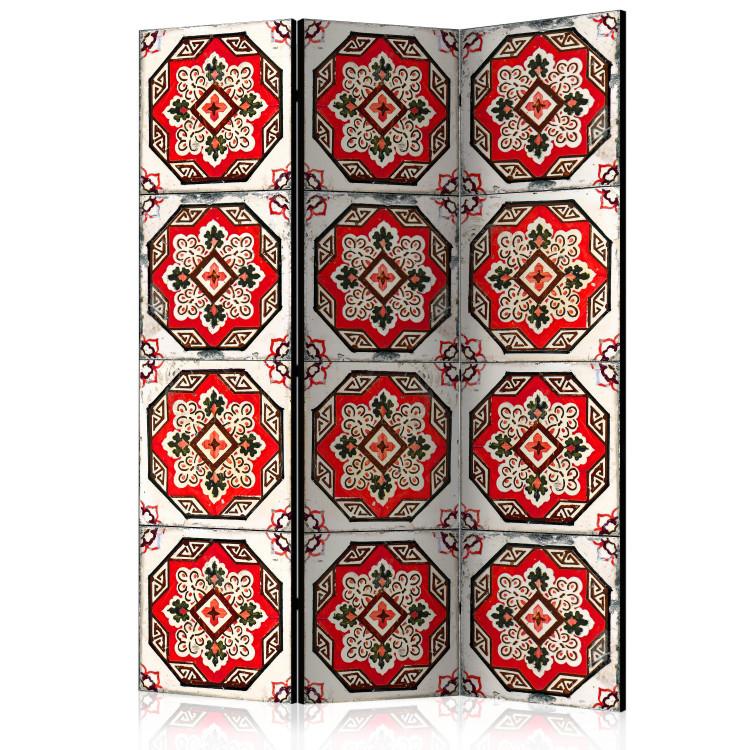 Room Divider Dance of Red Lines (3-piece) - oriental Zen-style pattern
