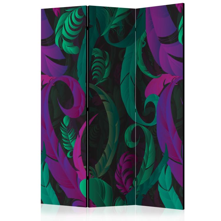 Room Divider Dance of Feathers (3-piece) - abstraction in green and pink tones