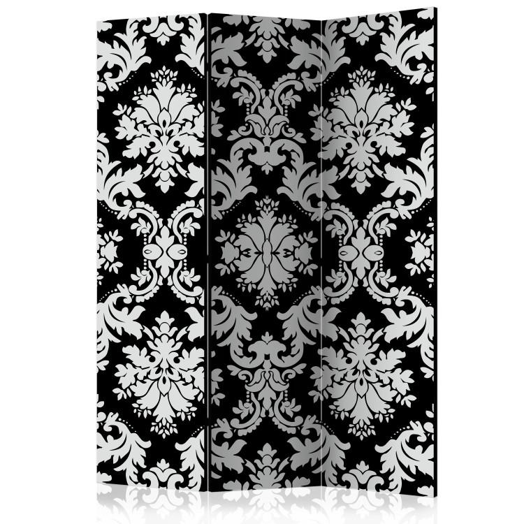 Room Divider Touch of Elegance (3-piece) - black-and-white ornaments in retro style