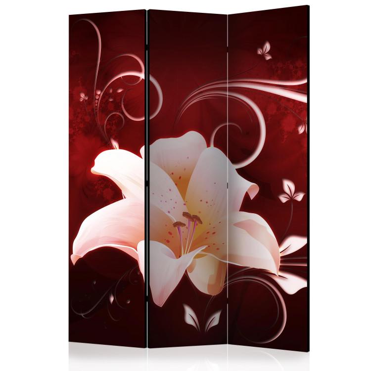 Room Divider Love Message (3-piece) - beautiful white lily and red background