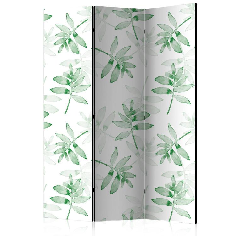 Room Divider Watercolor Branches (3-piece) - delicate leaves on a white background