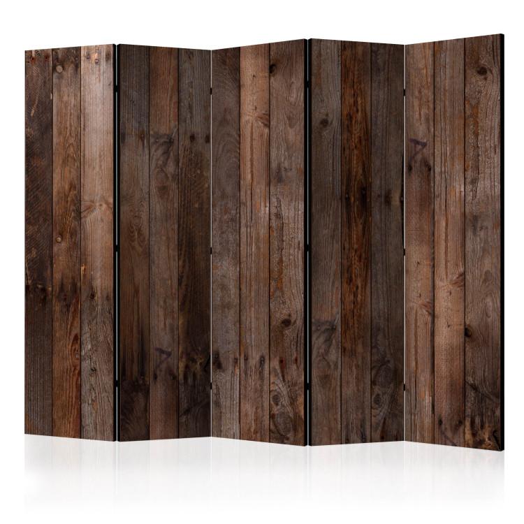 Room Divider Wooden Hut II (5-piece) - dark brown wood